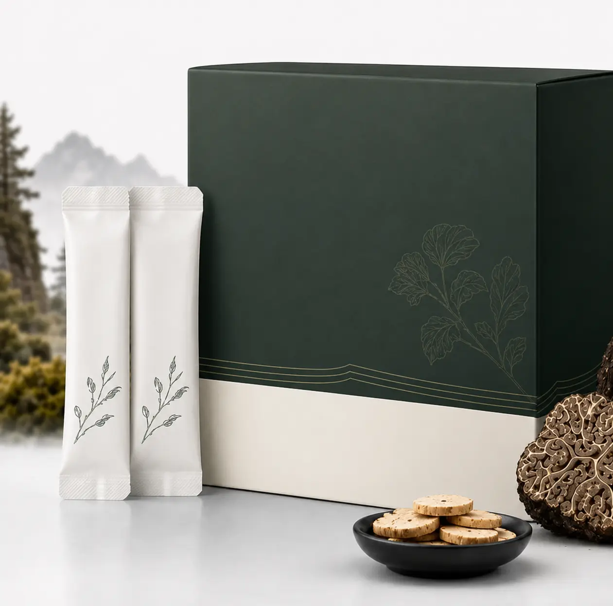 Unbranded botanical sachet product format reference