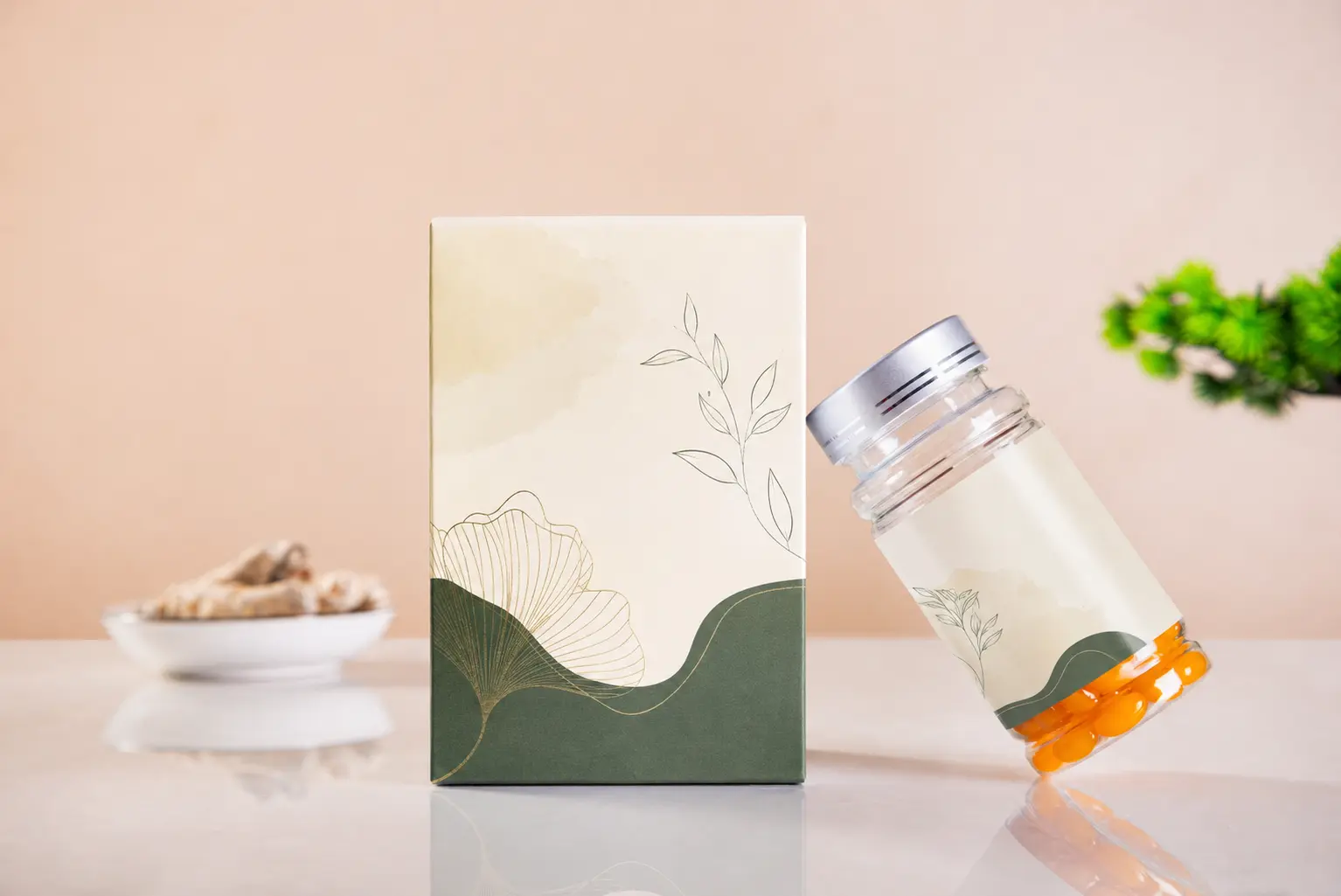 Unbranded bottled softgel and carton packaging reference
